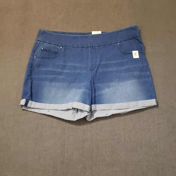 Time and Tru Pants - Blue Women's Denim Shorts - Stretch Cuffed Summer Short